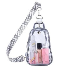 Clear Bag Stadium Approved, Clear Sling Bag with Embroidered Strap Grey