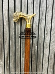 AURA Handmade Wooden Walking Stick With Brass Tiger Head Handle 37″ Easter Gift