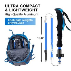 BISINNA Collapsible Trekking Hiking Poles- 2 Pack Folding Blue 115-135cm
