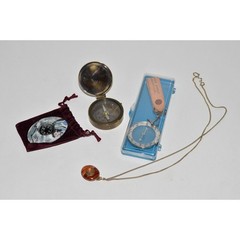 Lot of 4 Assorted Compasses, Compass On Chain, Lucite Instant Compass Collection