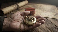 Beautiful Brass Sundial Compass/Brown Leather Case & Chain | Push Open Compass