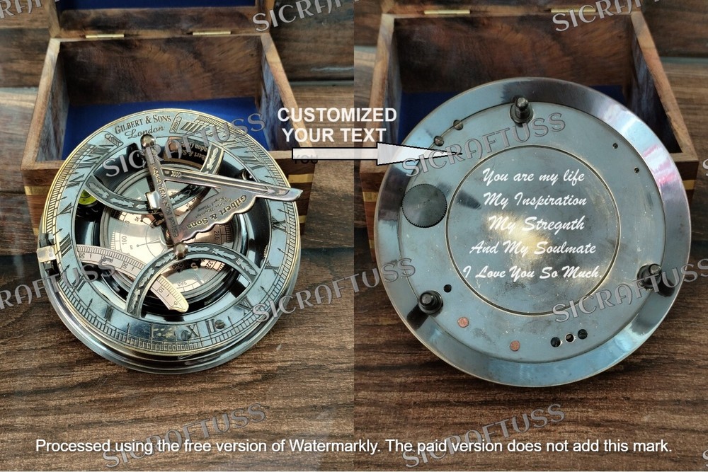Christmas Gift, Personalized Engraved Sundial Compass, Anniversary Gift