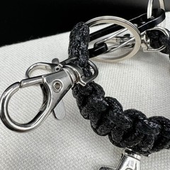 Black Paracord Keychain Wristlet Multi Clip Carabiner Key Holder EDC Tactical