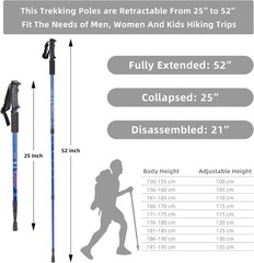 2 Pack Adjustable Walking Sticks, Lightweight Aluminum Hiking Poles for All Ages