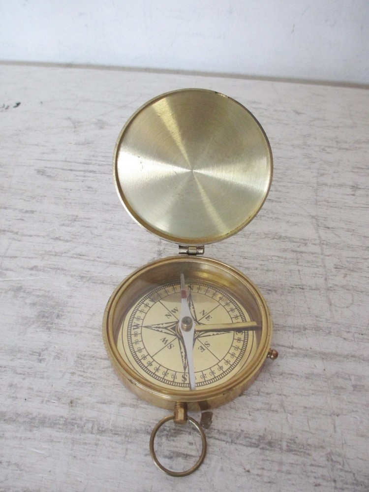 Vintage 3 Inch Compass Used Working with Red Velvet Pouch Unbranded