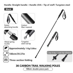 I Folding Carbon Fiber Walking Stick, 3-Piece