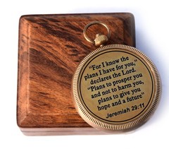 Jeremiah 2911 Solid Brass Engraved Directional Compass Christian Gift