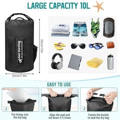 Dry Bag Waterproof Backpack for Women Men/20L Roll Top Dry Bags for 10L Black