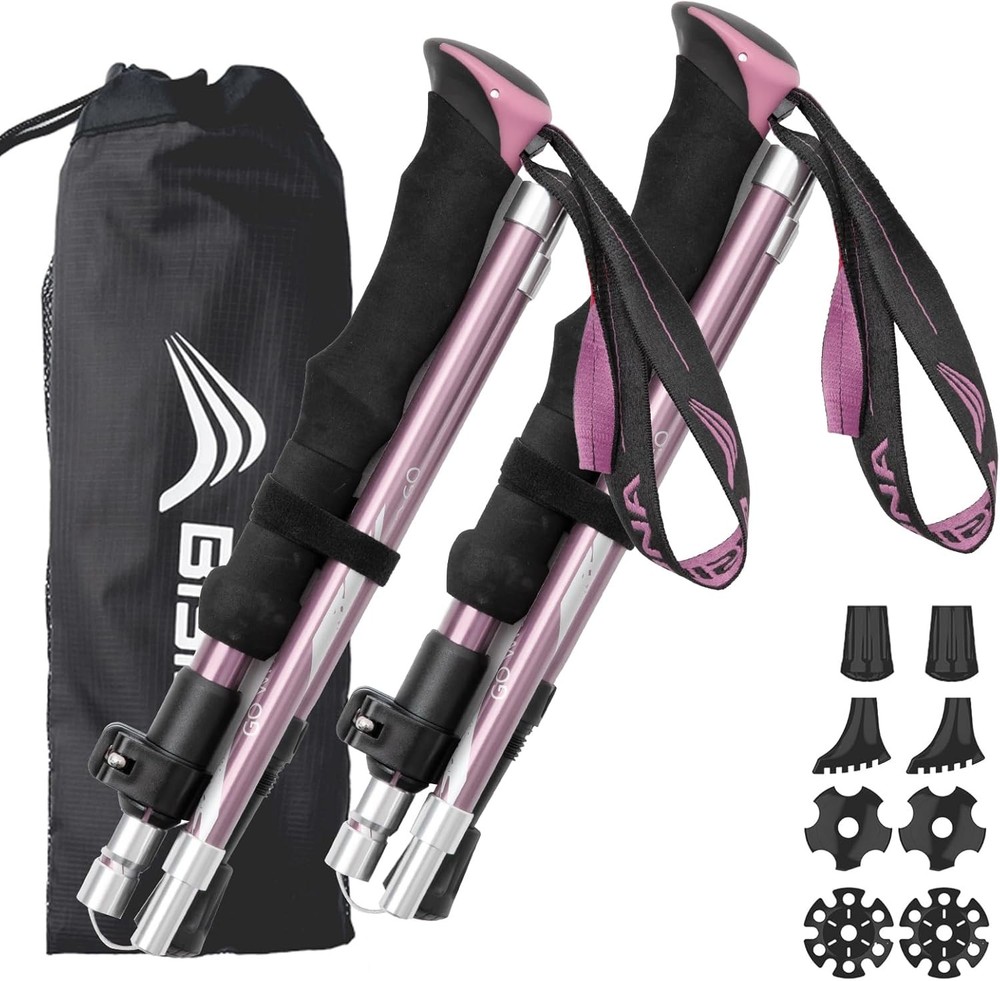 Aluminum Alloy Collapsible Hiking Poles Lightweight Adjustable 2 pc