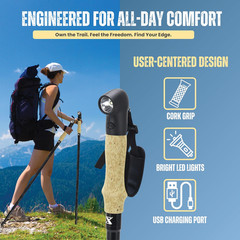 Collapsible Tactical Walking Stick with LED Light, USB Charging, Cork Grip, and