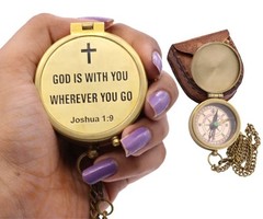 God’s Way, Joshua 1:9, Solid Brass Directional Engraved Compass, Baptism Gift…