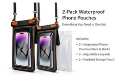 2 Pack Floating Phone Pouch with Dual Compartments, IPX8 Rated Black/Black