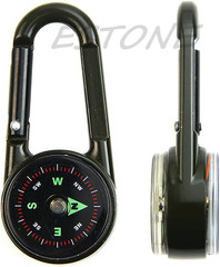 Outdoor Multifunctional Hiking Metal Carabiner Compass Thermometer Keychain Meta