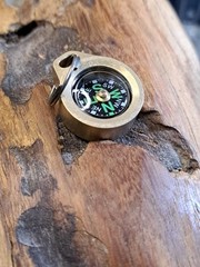 Mini EDC Minimalist Brass Keychain Compass w/Titanium Keyring