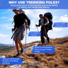 Pair of 2 Trekking Poles Telescopic Walking Hiking Sticks Adjustable Alpenstock