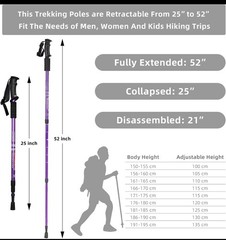 Trekking Poles Adjustable Lightweight Durable Hiking Sticks Men Women