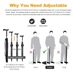 Height Adjustable Walking Cane Umbrella – Heavy Duty Tungsten Steel, Ideal for H