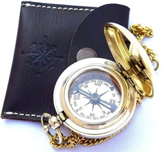 Vintage Brass Nautical Compass in Black Leather Case | Classic Gift & Décor