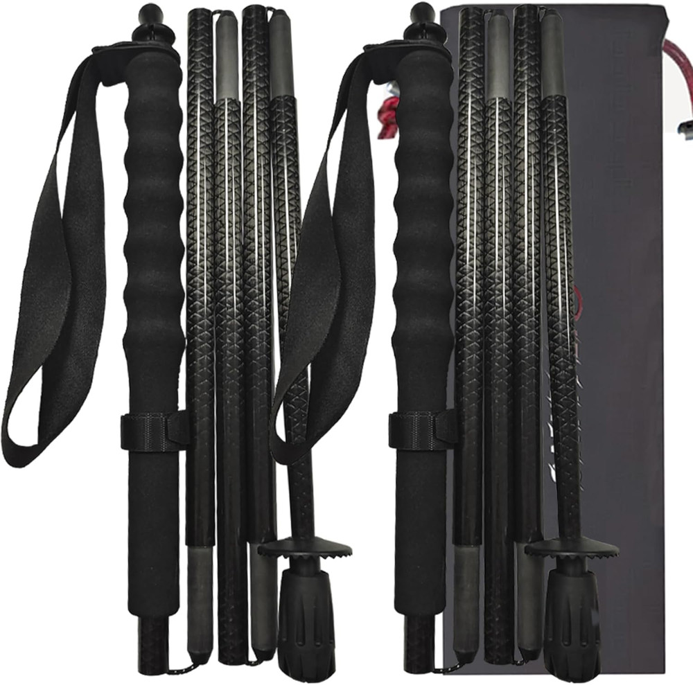 5-Section Carbon Fiber Trekking Poles, Lightweight and Durable 2-Pack, Foldable,