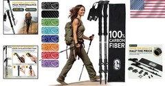 100% Carbon Fiber Adjustable Trekking Poles – Comfort Cork & EVA Foam Grips