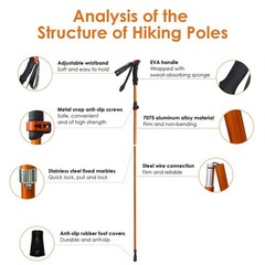 7075 Aluminum Trekking Pole Adjustable Matte Orange