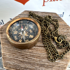 Antique Finish Brass Compass, Small Open Face Pocket Compass, Necklace, Keychain