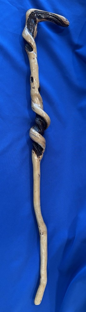 33” Hand Carved – Spiral Twisted Hiking Walking Stick Cane Snake Head Handle