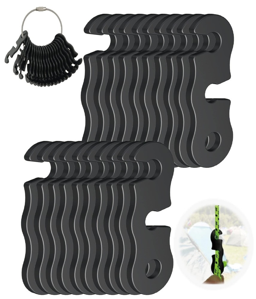 20 Pack Black Aluminum Rope Tensioners Camping Tent Guyline Cord Adjusters