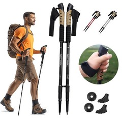 Pair 2 Trekking Walking Hiking Sticks Poles Adjustable 3 Section Anti-shock