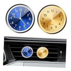 2PCS Stick on Dashboard Car Clock, Mini Luminous Automotive Vent Blue+golden