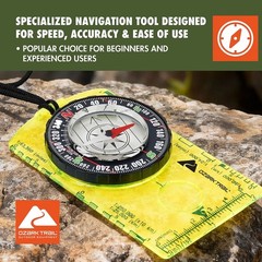 Ozark Trail Orienteering Compass With Ruler, Lightweight And Reliable, Green