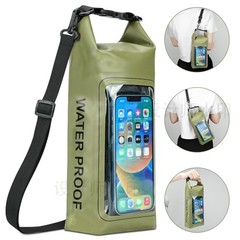Waterproof Dry Bag, Beach Phone Bag 2L Roll Top Waterproof Backpack Green