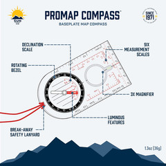 Promap – Ultra Lightweight Baseplate Map Compass with Declination Scale – Accura