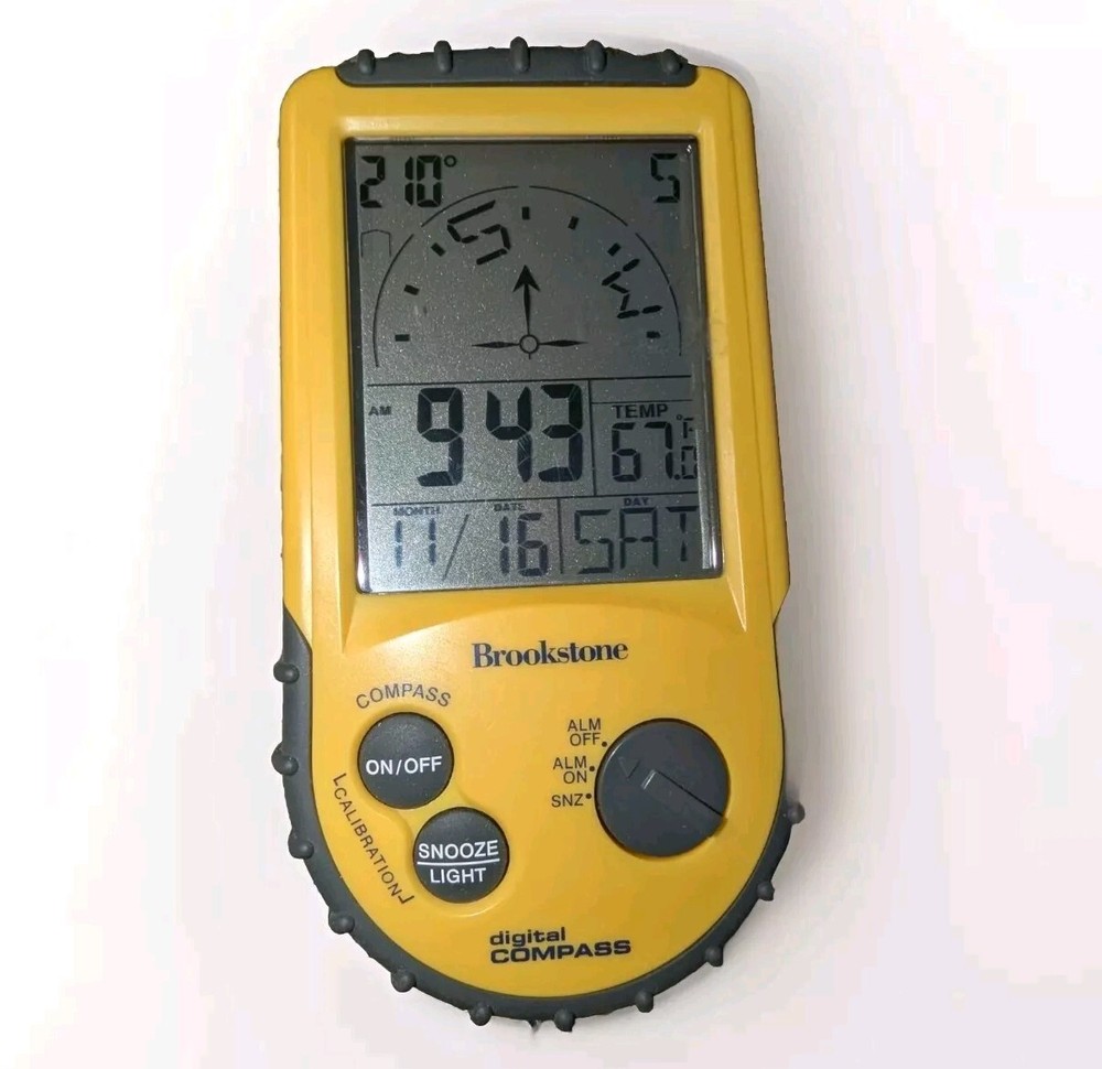 Brookstone Digital Compass With Backlight Temperature Alarm Clock Camping Hiking