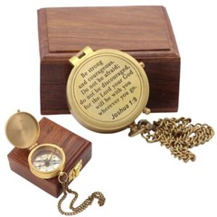 Be Strong And Courageous Joshua 19 Solid Brass Directional Engraved Compass B…