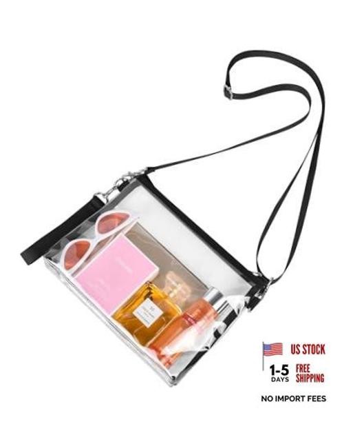 Clear Bag for Stadium Events, Clear Purse with Detachable Strap, Sports Black