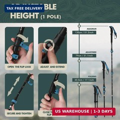 GPTCAMP Collapsible Hiking Sticks,Lightweight Folding Trekking Poles,Adjustable