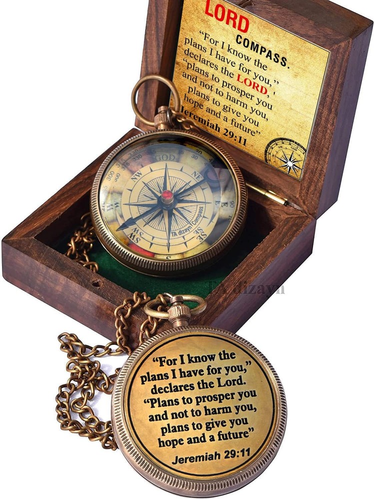 Solid Brass Directional Engraved Compass Jeremiah 2911 Christian Gifts