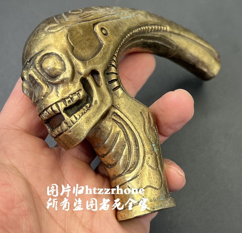 Brass Skull Head Walking Stick Cane Handle Top Topper Hand Grip Holder Decor