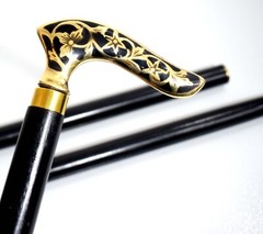 Luxuriously Crafted Wooden Walking Stick w/ Stunning Brass Handle – Black Matte