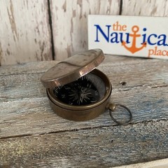 Antique Finish Brass Compass With Lid – Vintage Pocket Style – Nautical Keychain