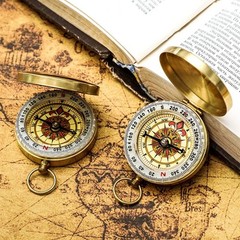 Outdoor Mini Copper Compass Waterproof Luminous Retro Navigation Flip Compass