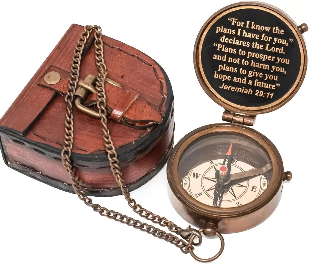 Jeremiah 29 : 11 – For I Know the – Antique Compass With Leather Case Christmas