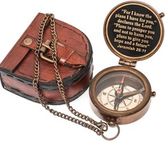 Jeremiah 29 : 11 – For I Know the – Antique Compass With Leather Case Christmas