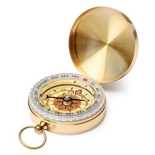 Brass Pocket Compass with Luminous Dial, Golden Vintage Pocket Watch Style 2