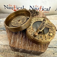 Antique Finish Brass Pocket Sundial Compass w/ Screw On Lid Nautical Style 2 “
