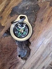 Mini EDC Minimalist Brass Keychain Compass w/Titanium Keyring