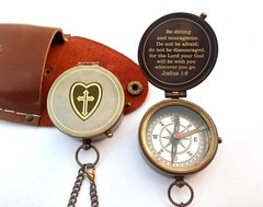 Be Strong Courageous Engraved Compass Joshua 19 Antique Bronze Religious