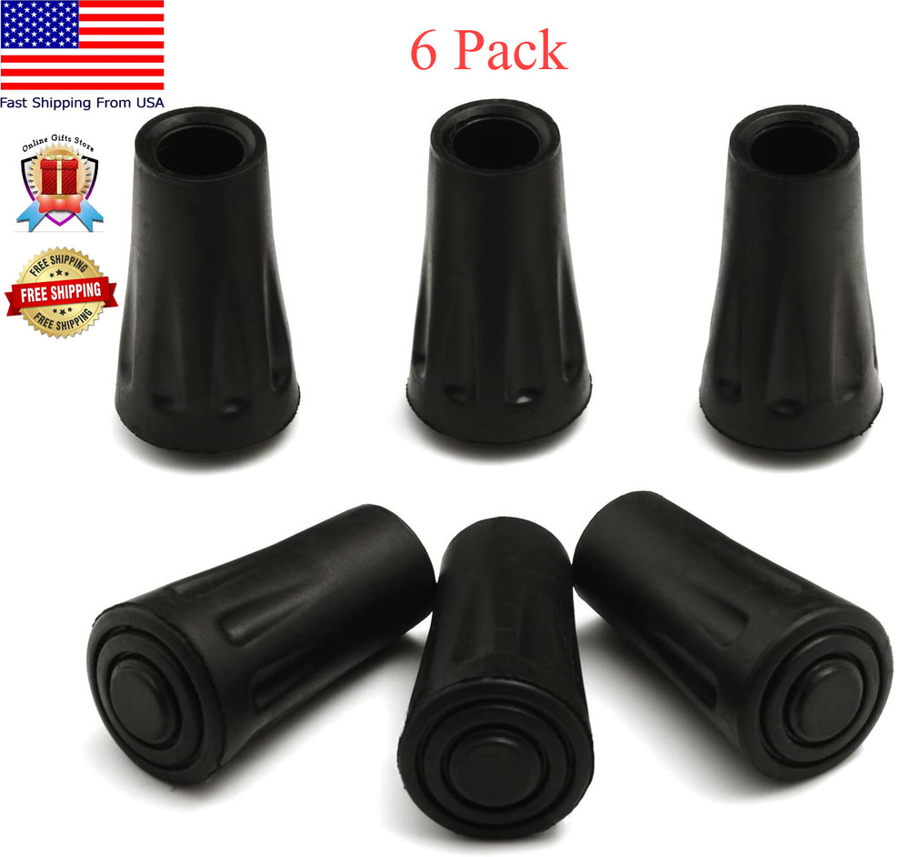 6-Pack Replacement Rubber Tips (Longer Caps) Fits Most Hiking Sticks Trekking