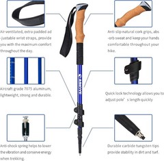 Lightweight Aluminum 7075 Trekking Hiking Poles – 2 Pack Adjustable Collapsible